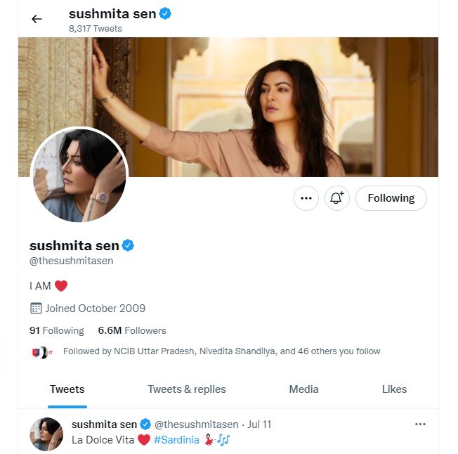 Sushmita Sen Twitter Account
