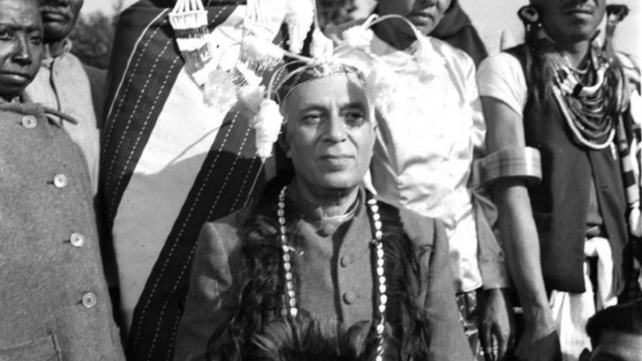 Pandit Nehru with folk dancers of Andaman & Nicobar Islands