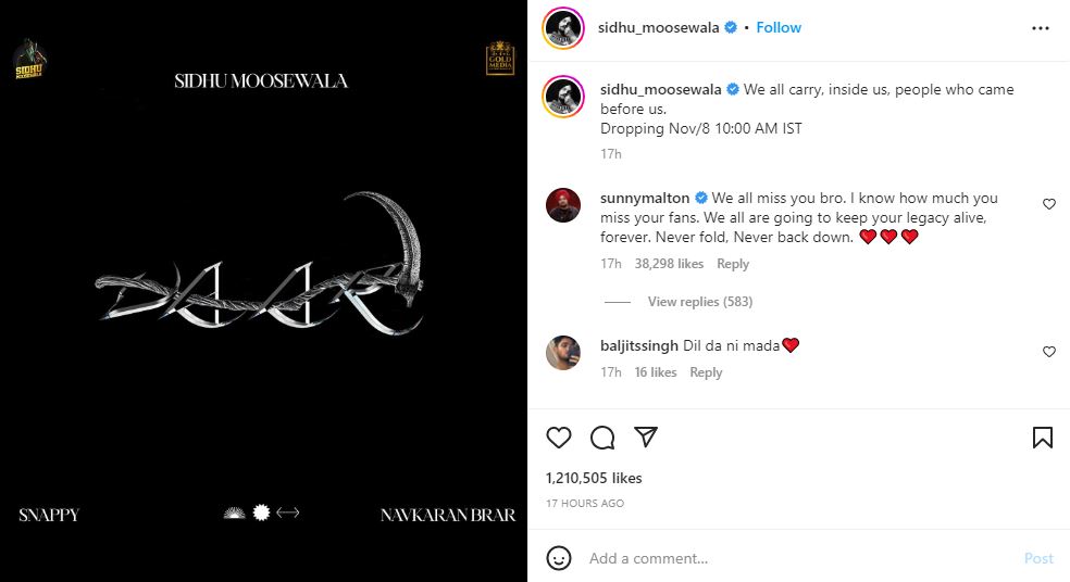 Sidhu Moosewala Instagram Post