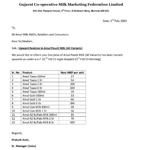 amul milk price rise