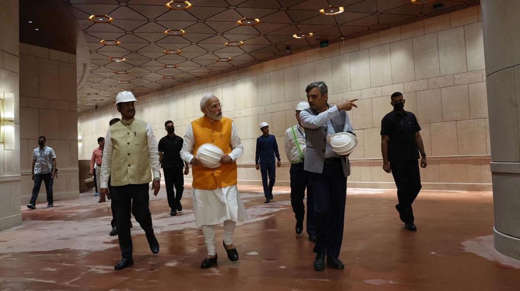 PM Modi inspects the construction work of the new Parliament building