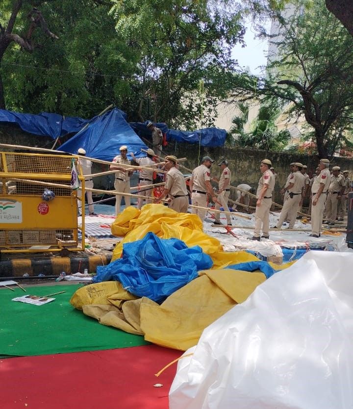 Police removed tents of wrestlers