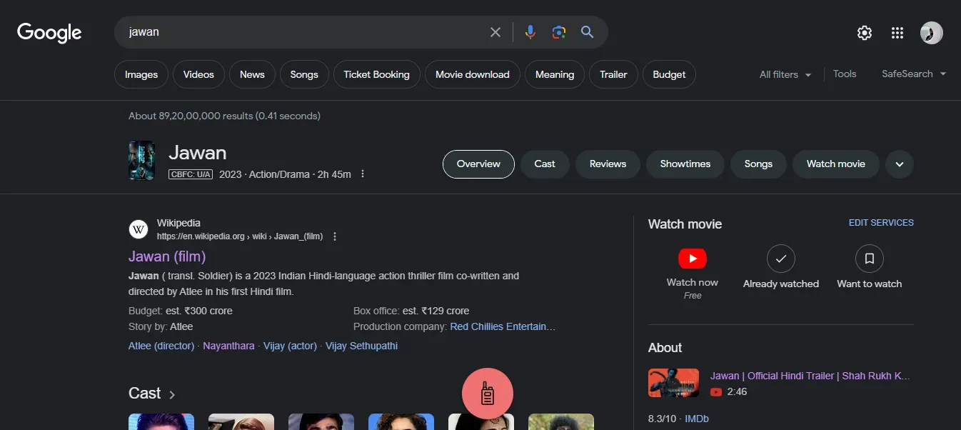 jawan on google,