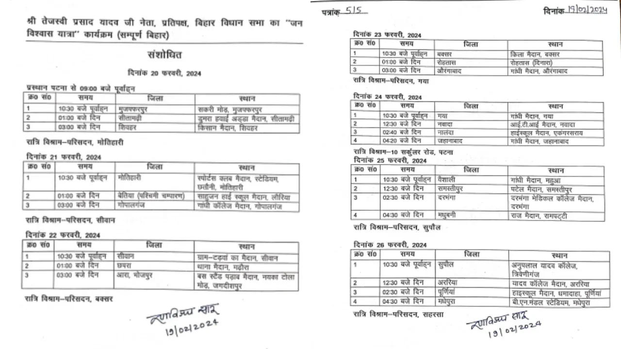 Jan Vishwas Yatra Schedule