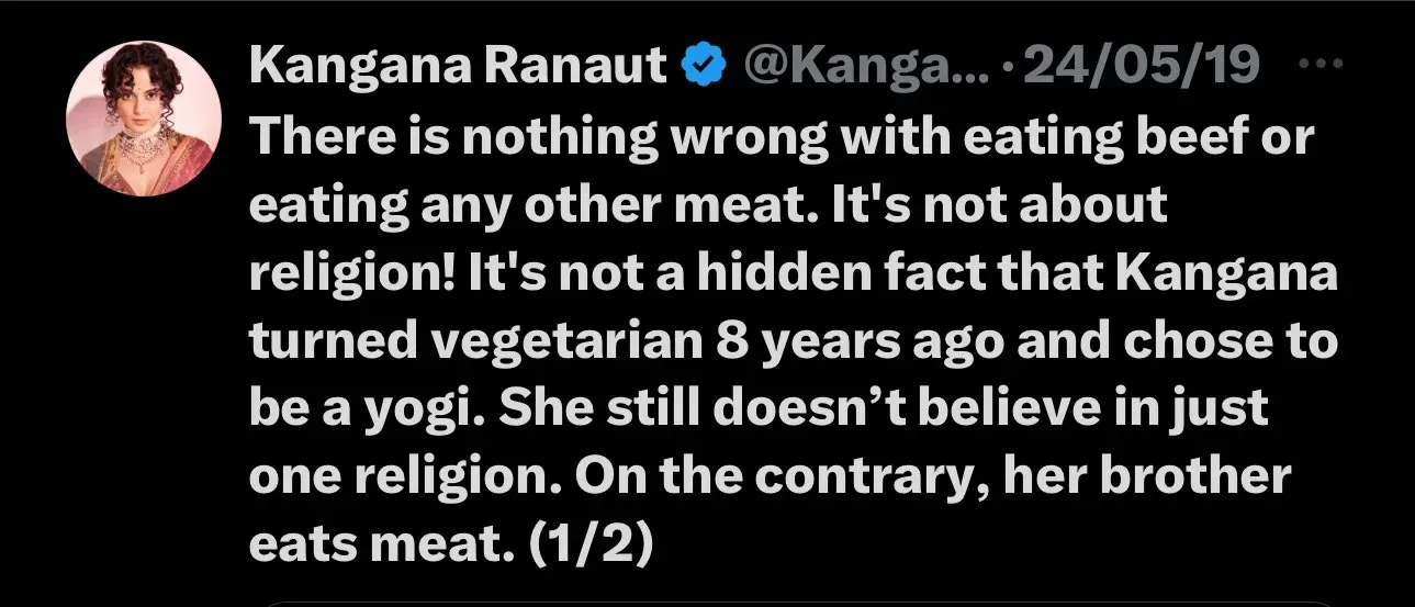kangana ranuat tweet on beef