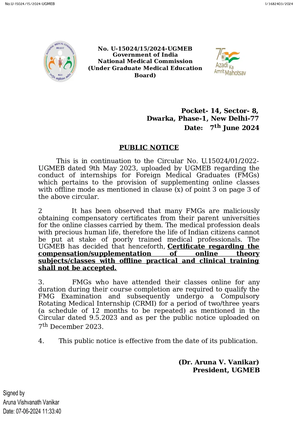 NMC Notice for FMGE