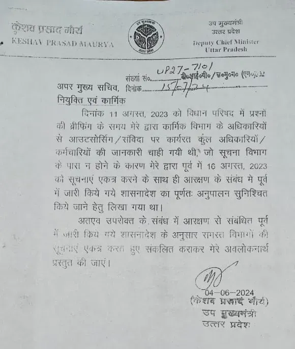 Keshav Prasad Maurya letter