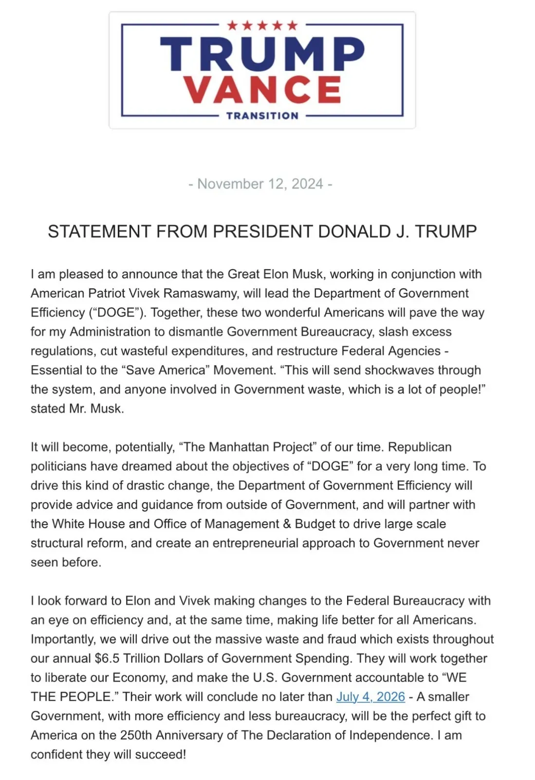 trump statement