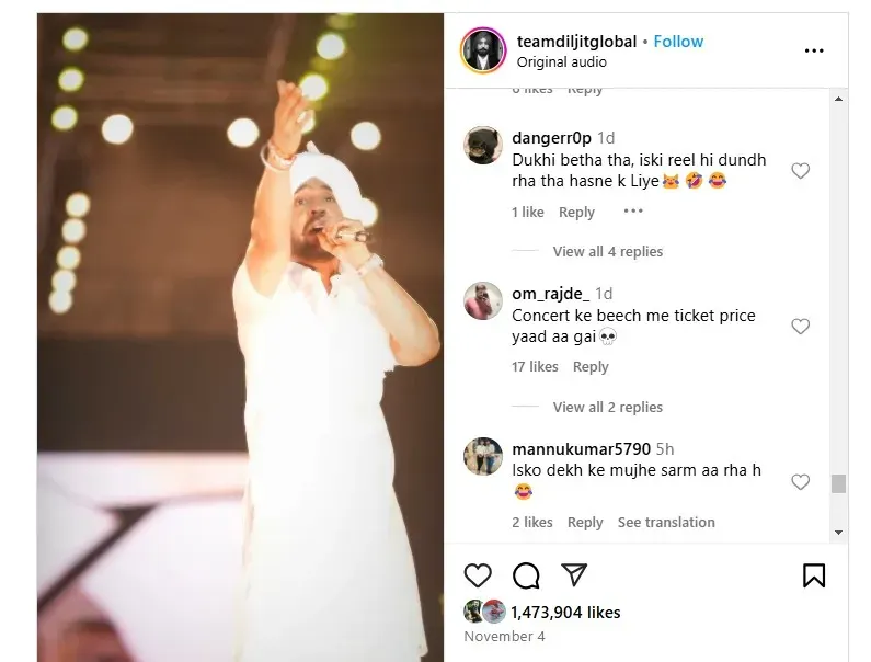 diljit concert video comment