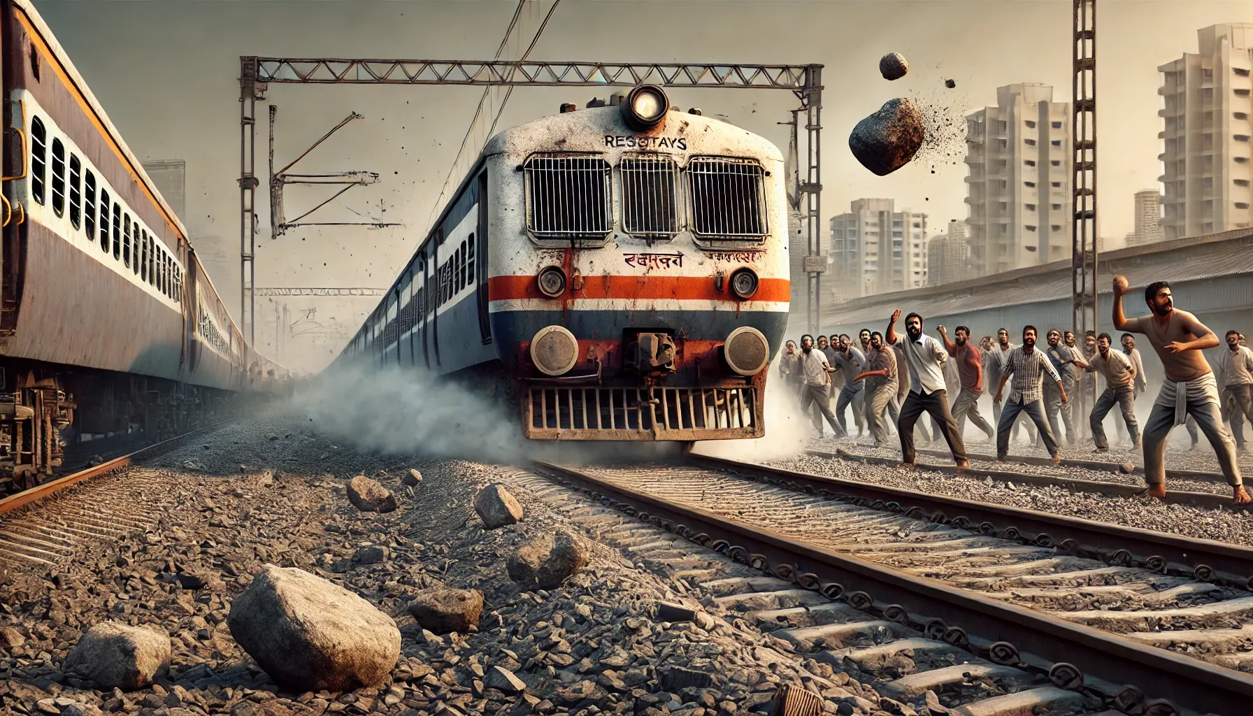 AI generated photo of stone pelting at sabarmati express