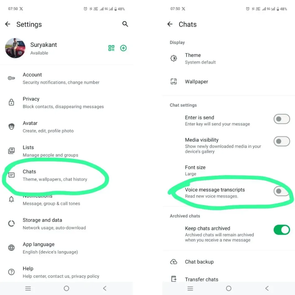 Voice message transcripts