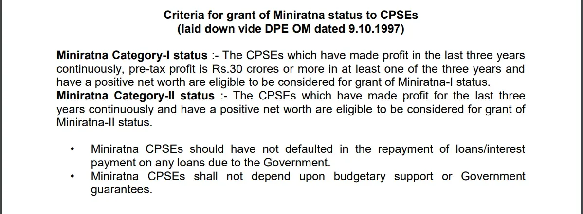 Criteria for Miniratna Criteria