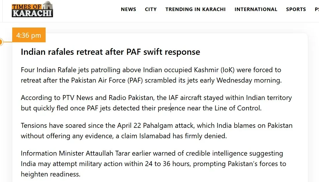 pak claims about indian aircrafts on loc