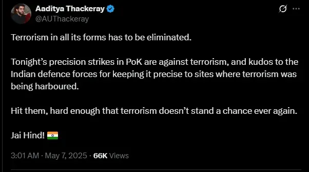 aditya thakray on operation sindoor