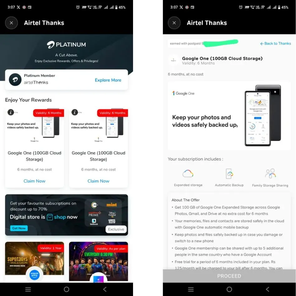 Airtel Google One Subscription