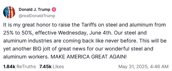 Trump announces 50% tariff on steel imports