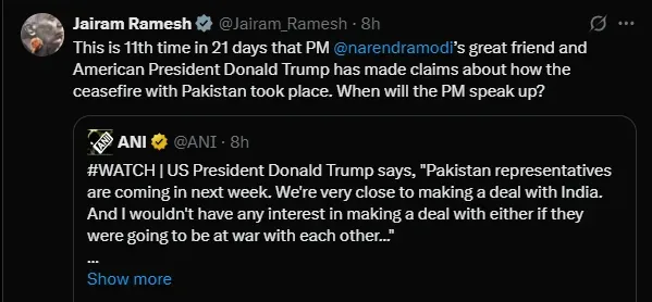 Jairam Ramesh on India Pakistan Ceasefire