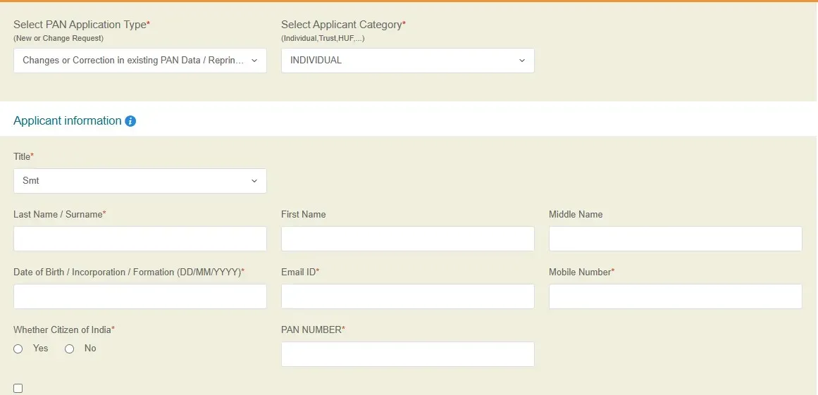 Form for changing in Pan card