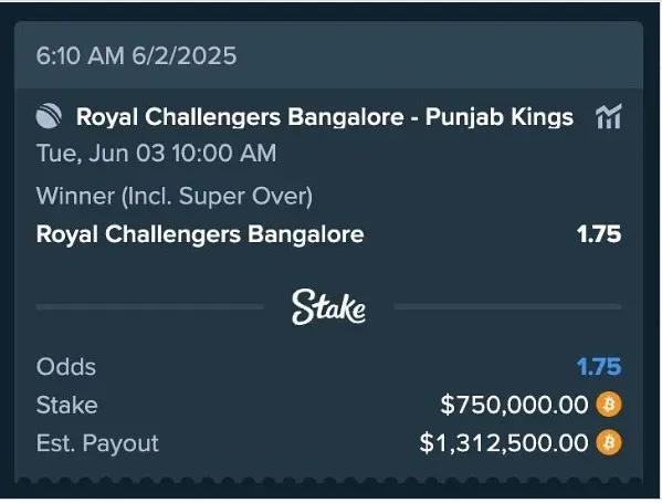 canadian Drake bet on RCB in IPL Final 2025