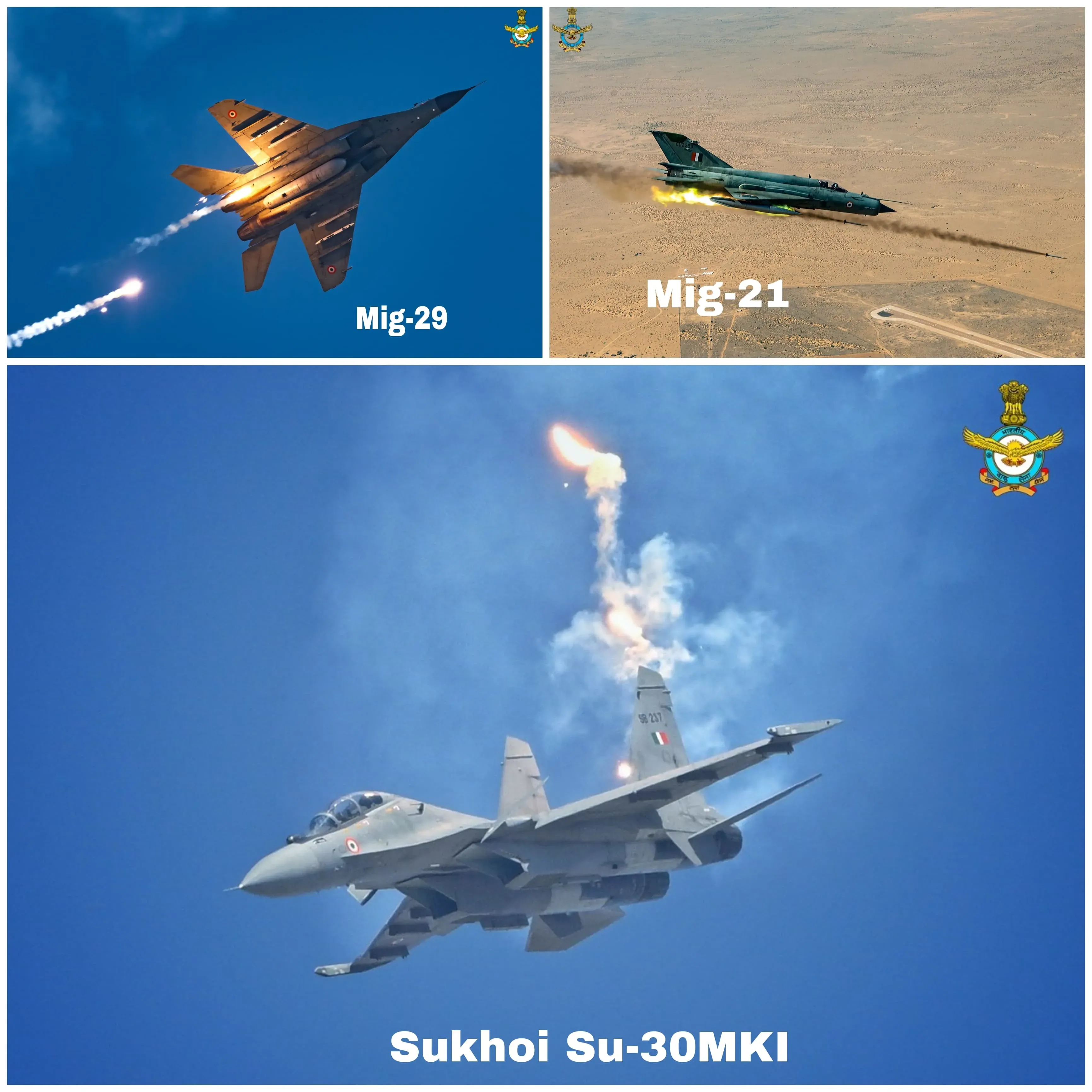 mi 21, mig 29 and sukhoi