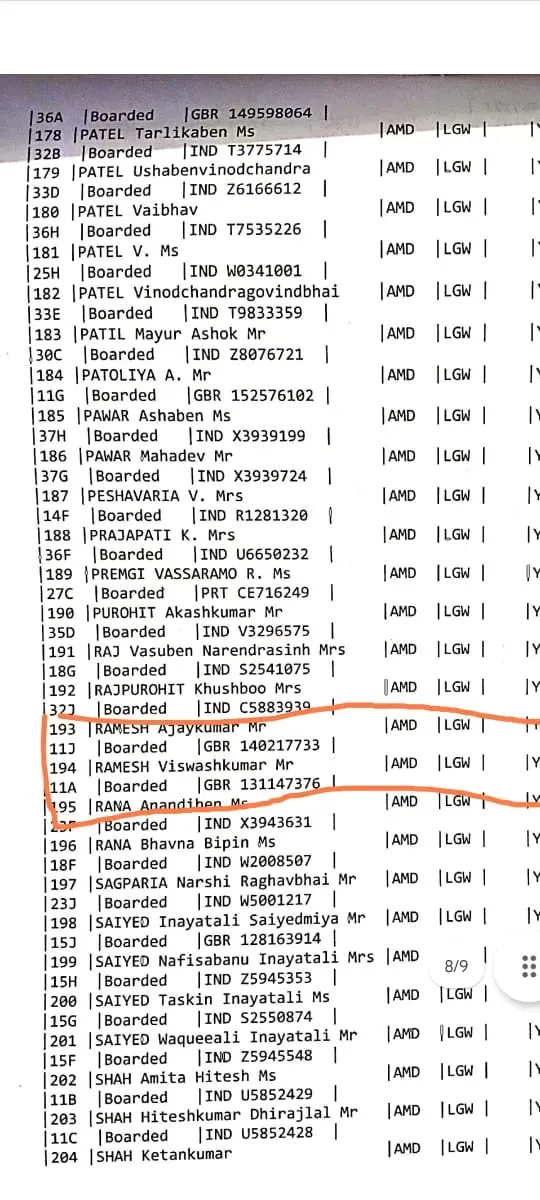passenger list