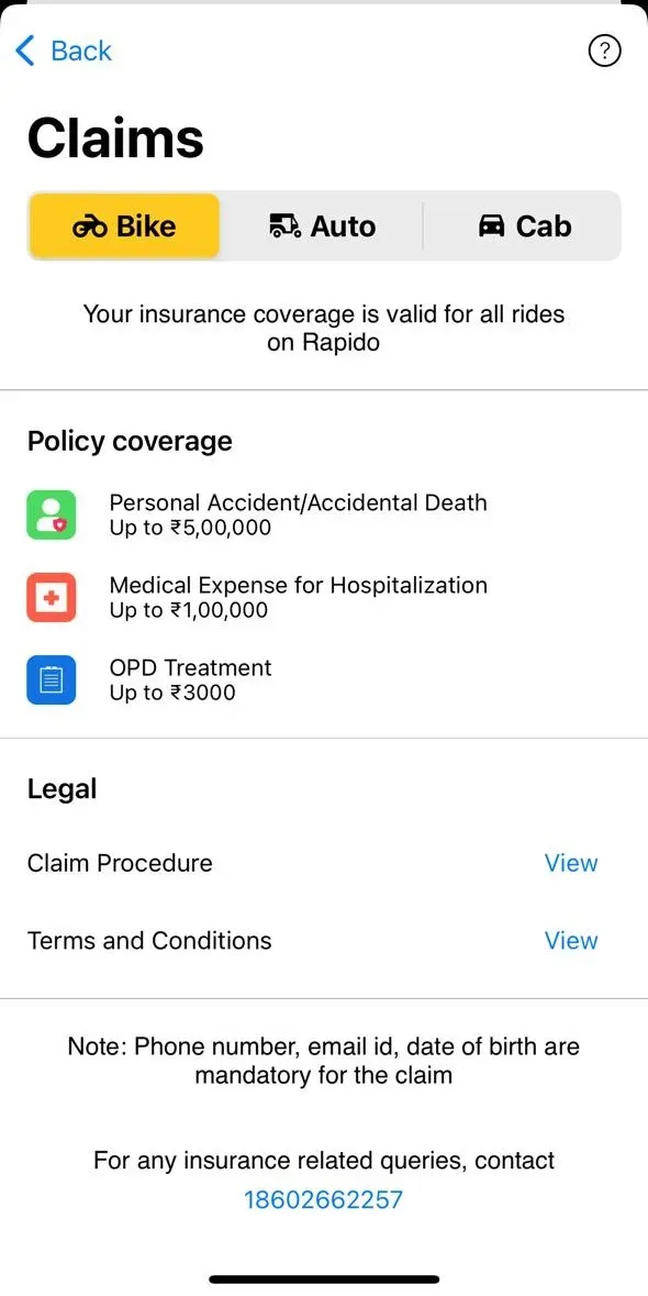 Rapido insurance plan