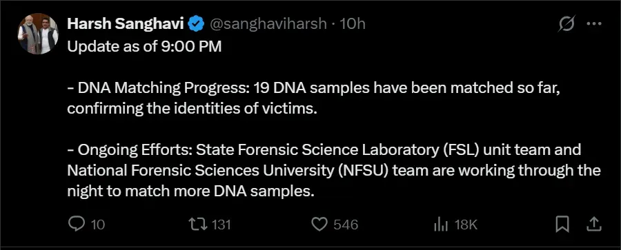 Harsh Sanghvi Post DNA Sampling of Plane Crash Victims