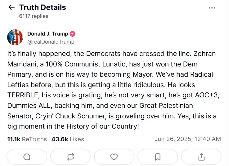 Trump Comment About Zohran Mamdani