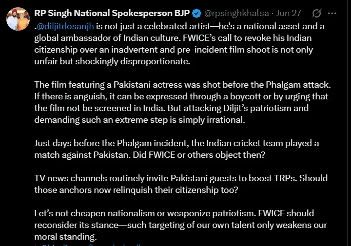 BJP Backs Diljit Dosanjh
