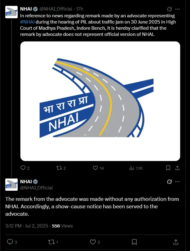 NHAI So Cause Notice in Indore Jam