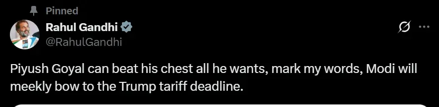 Rahul Gandhi X Post on Tarriff Deadline