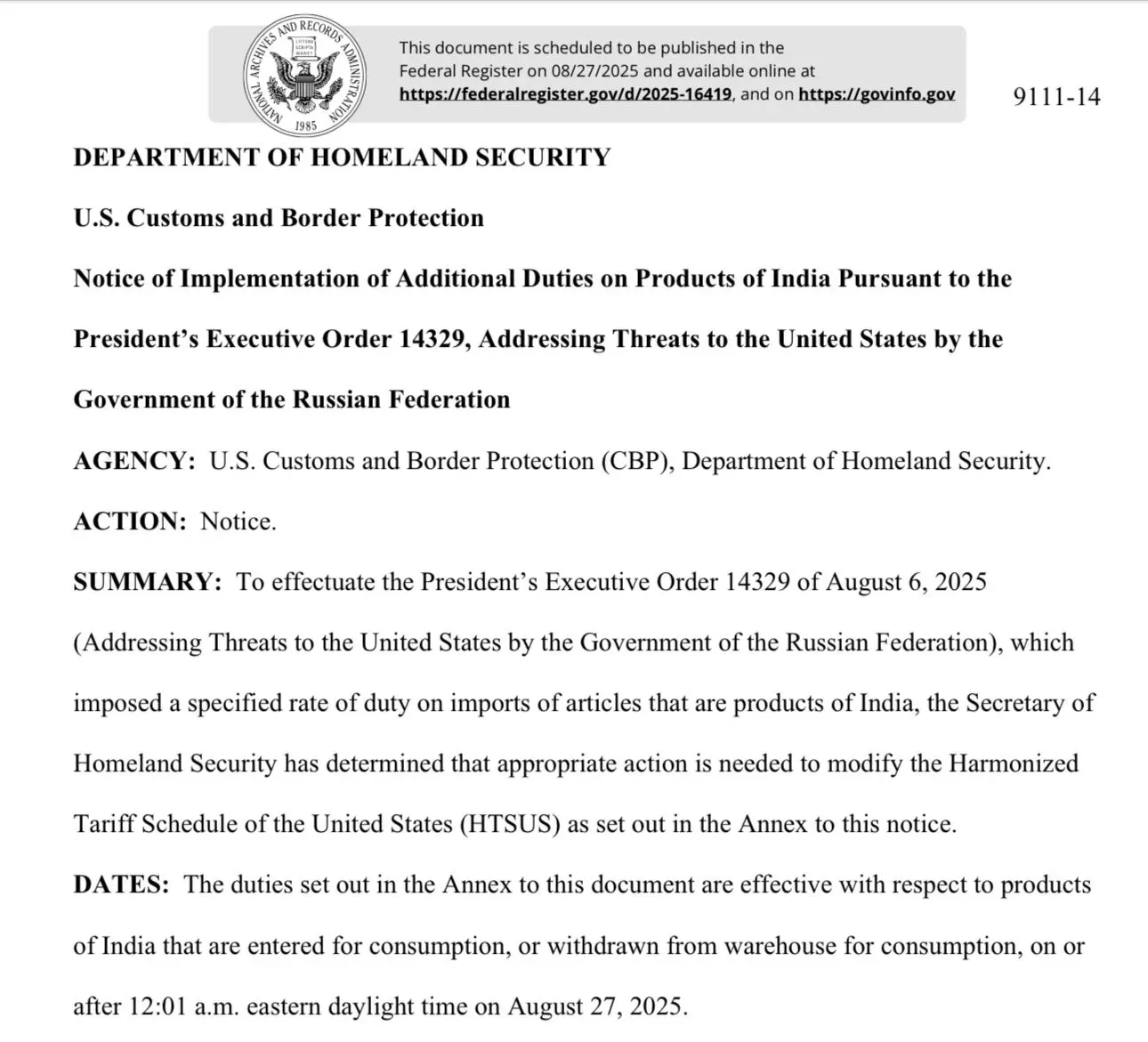 US Public Notice