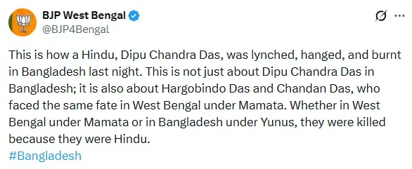 X BJP4Bengal post on bangladesh