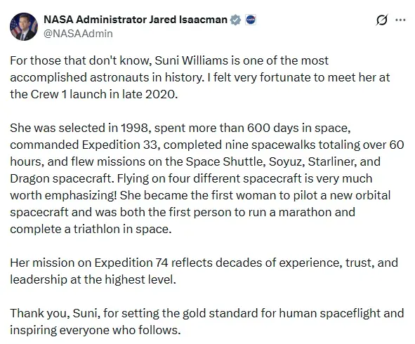 nasa on sunita williams