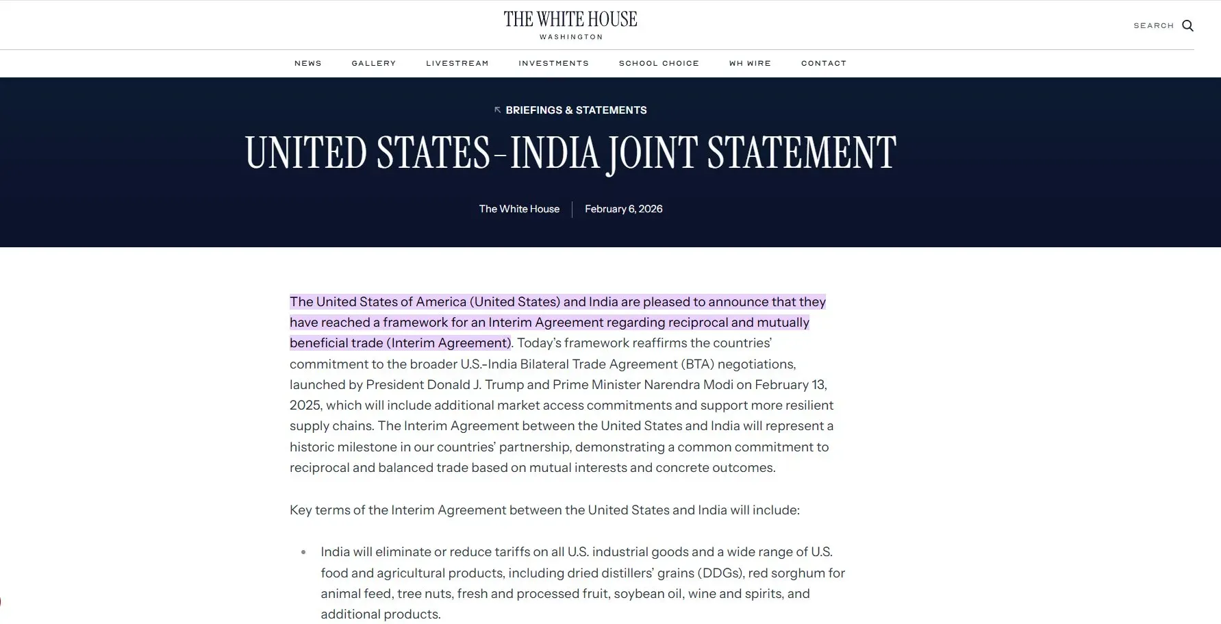 India US interim trade Deal