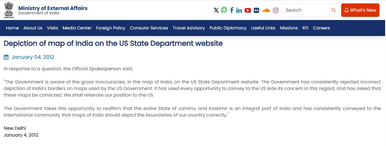 US released map of India with PoK and Aksai Chin