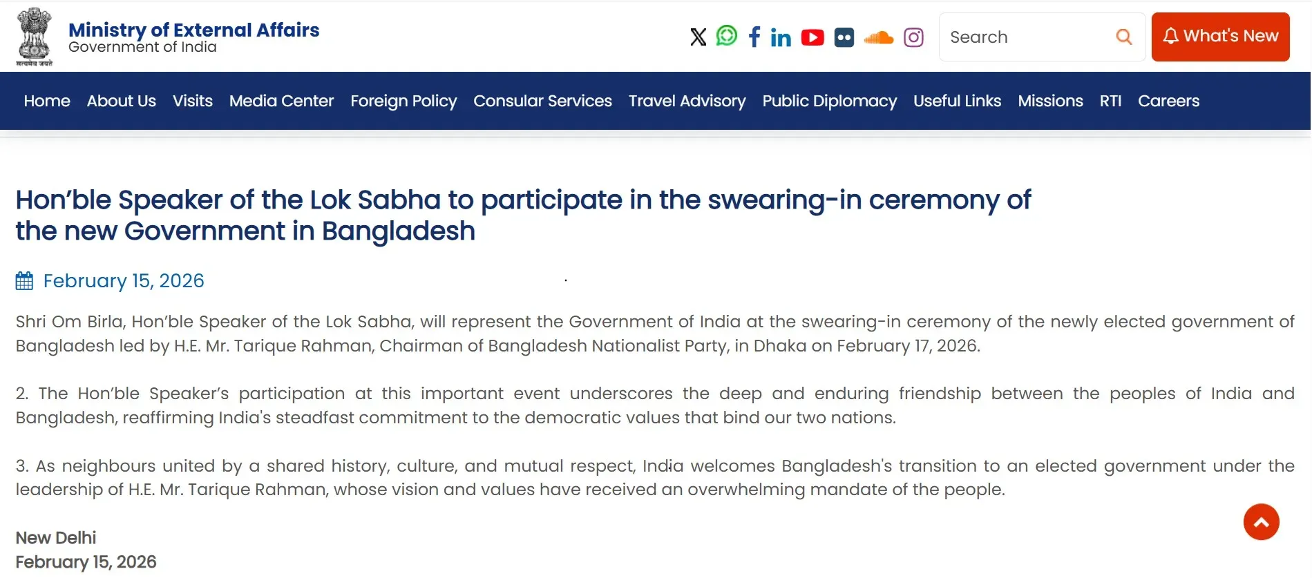 ministry of external affairs