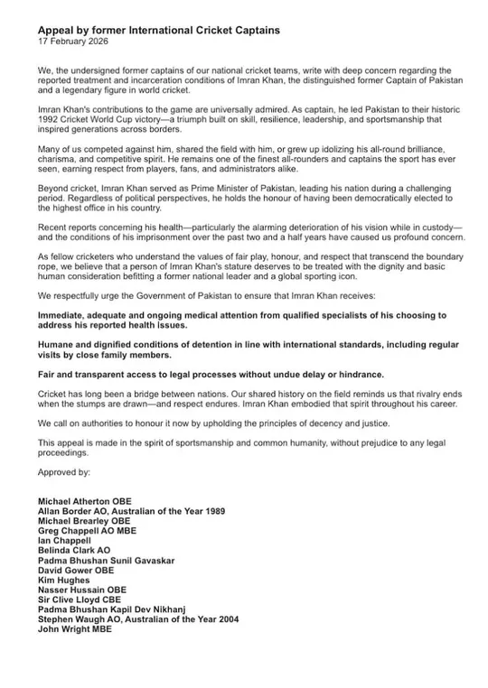 letter by former cricket captains