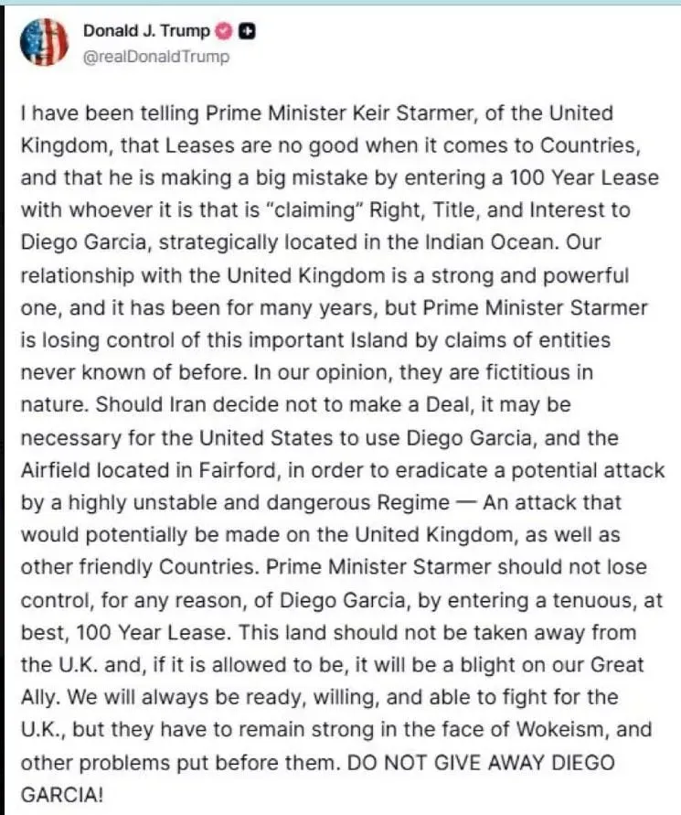 trump truth social diego garcia