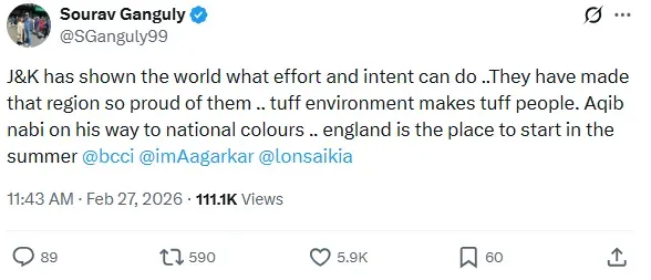सौरव गांगुली की एक्स पर पोस्ट