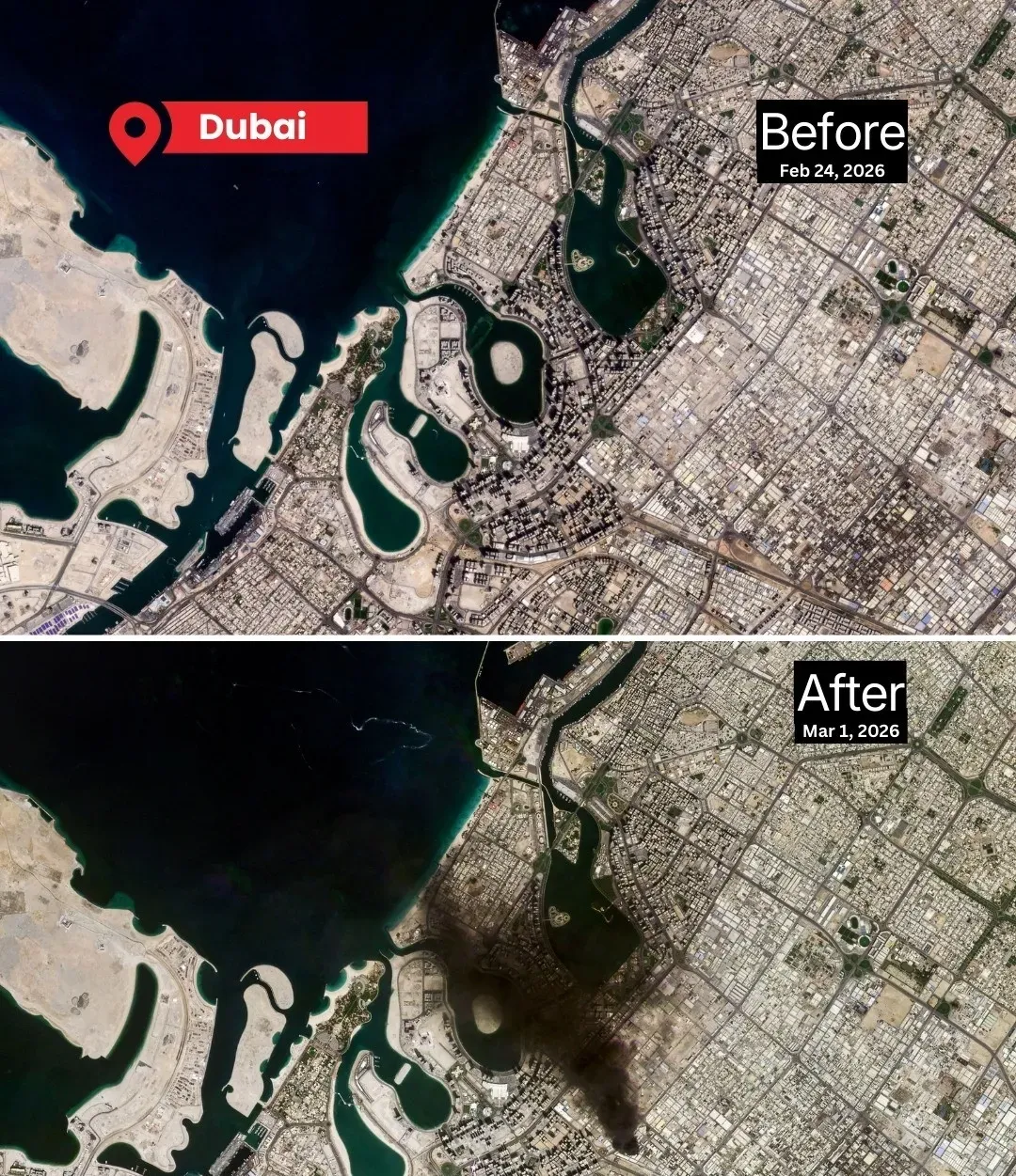 iran attack dubai satellite image