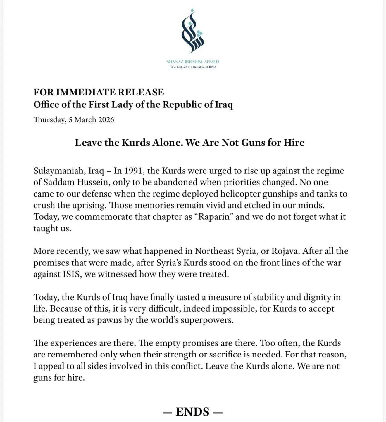 iraq first lady letter