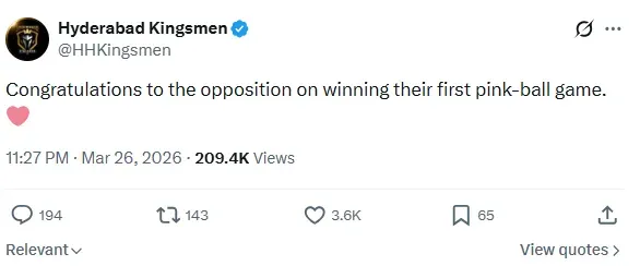 हैदराबाद किंग्समेन की एक्स पर पोस्ट