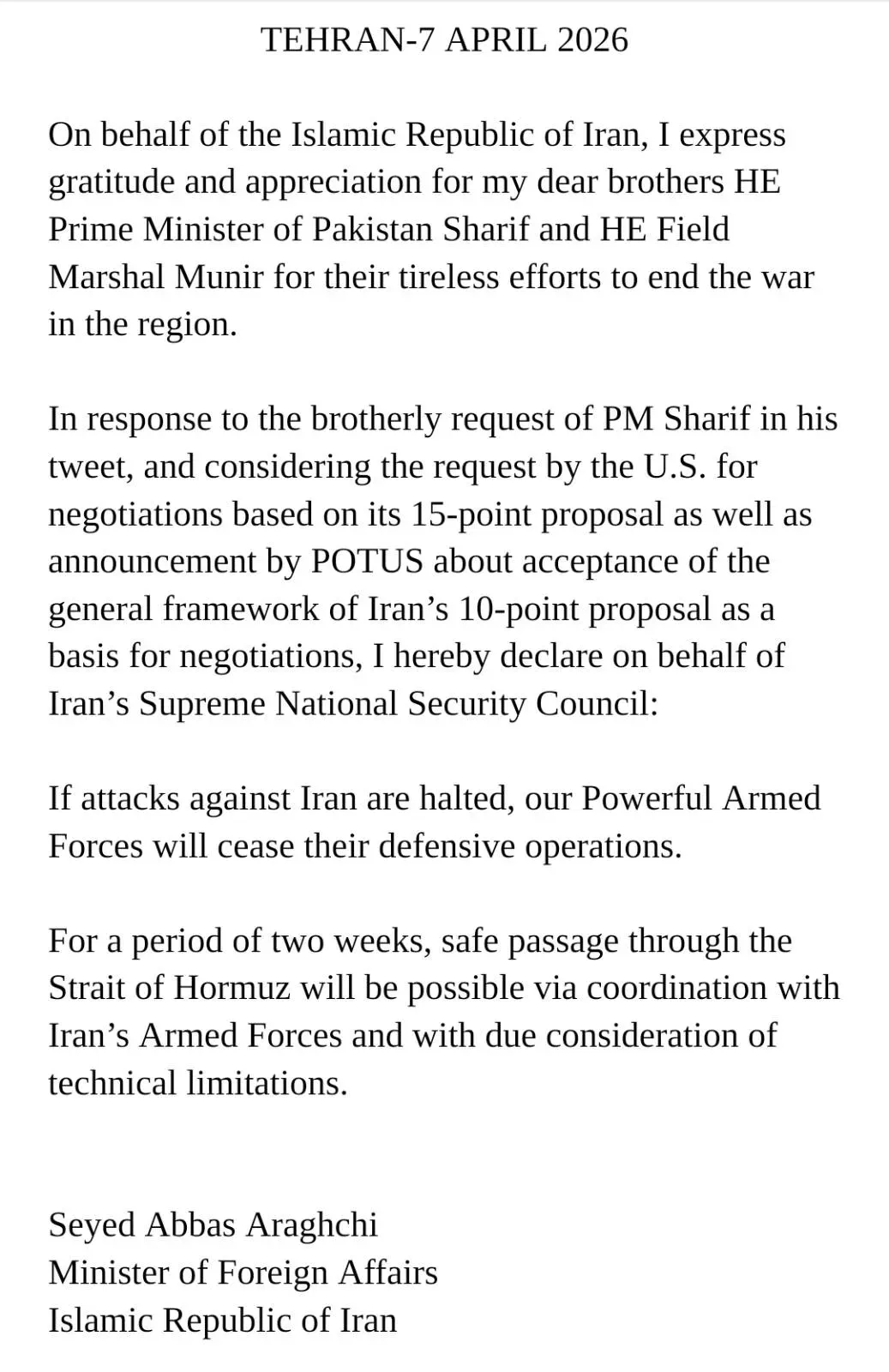 US Iran Ceasefire Seyed Abbas Araghchi