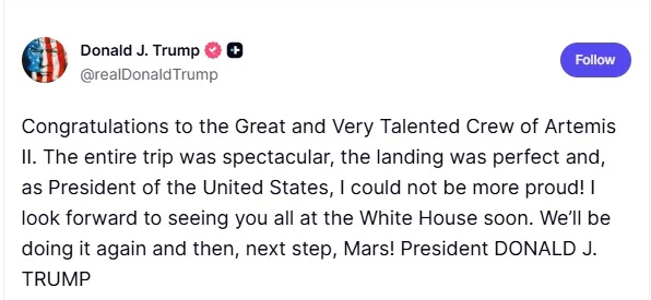 Artemis 2 Splash Down