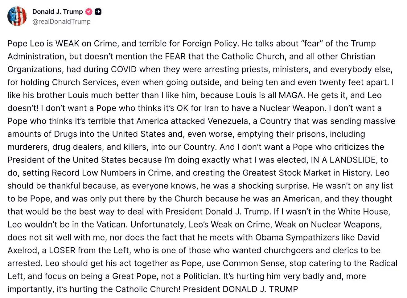 donald trump vs pope leo