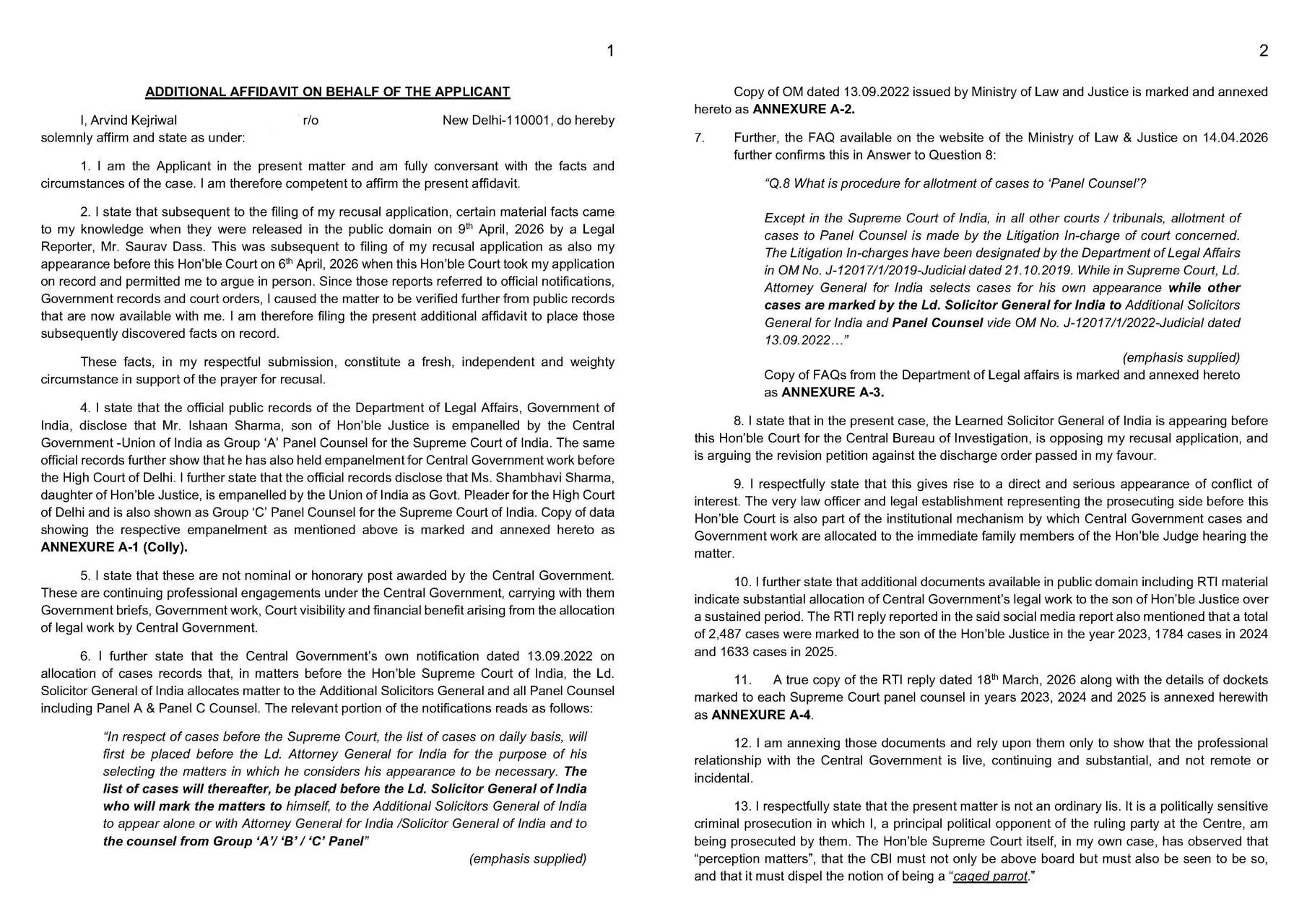 arvind kejriwal affidavit