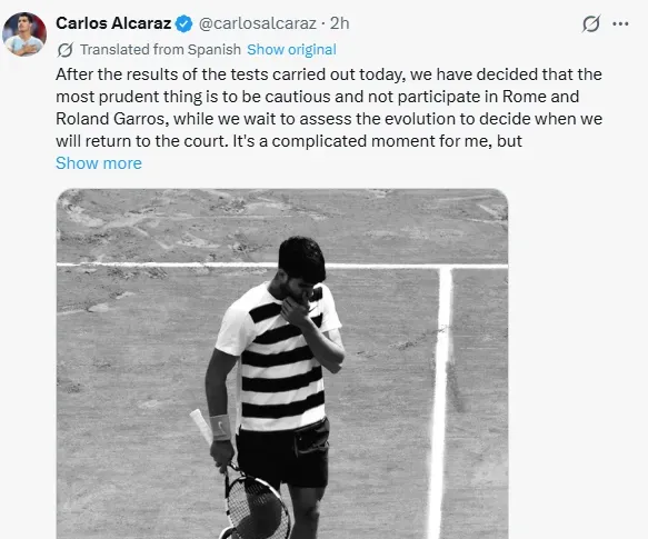 कार्लोस अल्कराज की एक्स पर पोस्ट