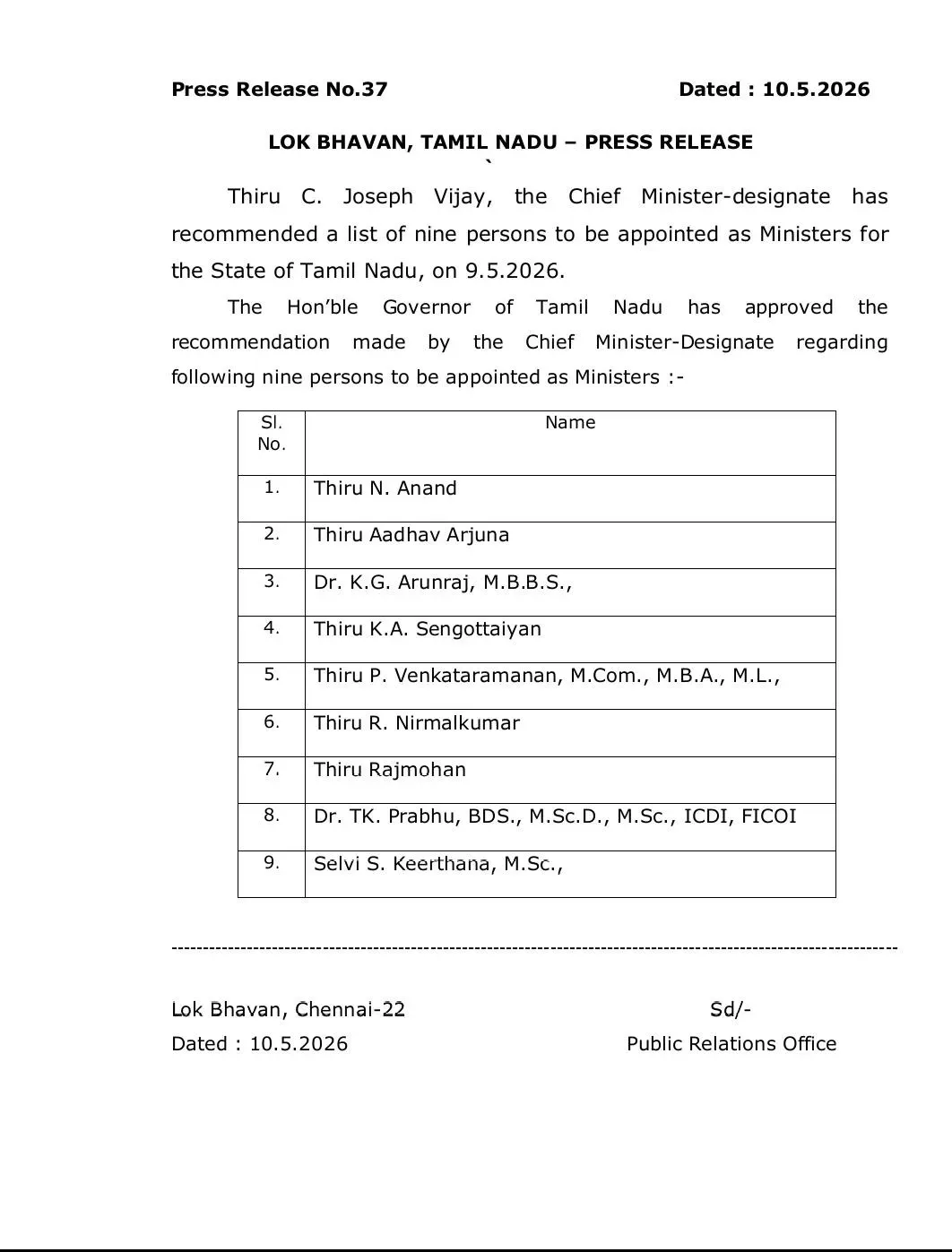 Tamil Nadu Government Formation