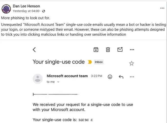 Microsoft single use recovery code email